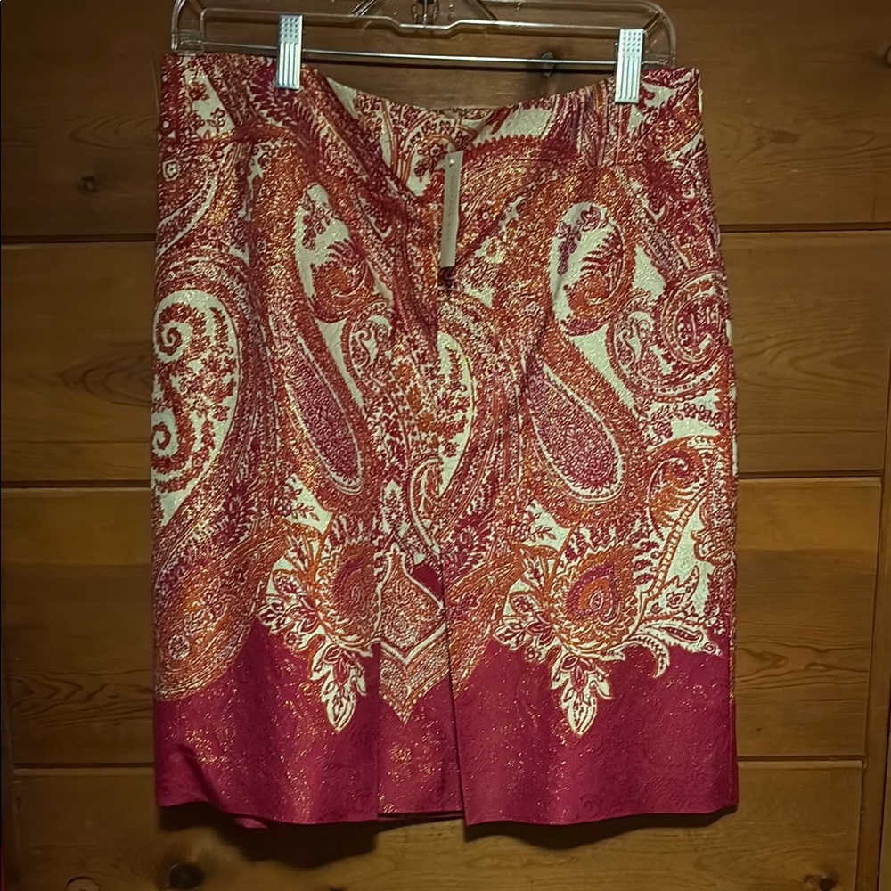 Ann Taylor Paisley Pencil Skirt in Red and Cream